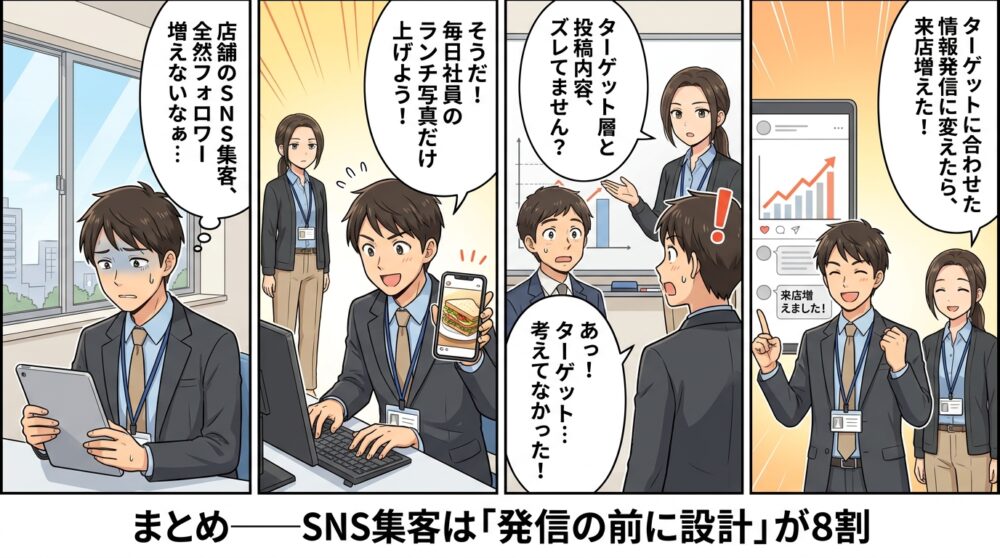 店舗 集客 snsの4コマ漫画