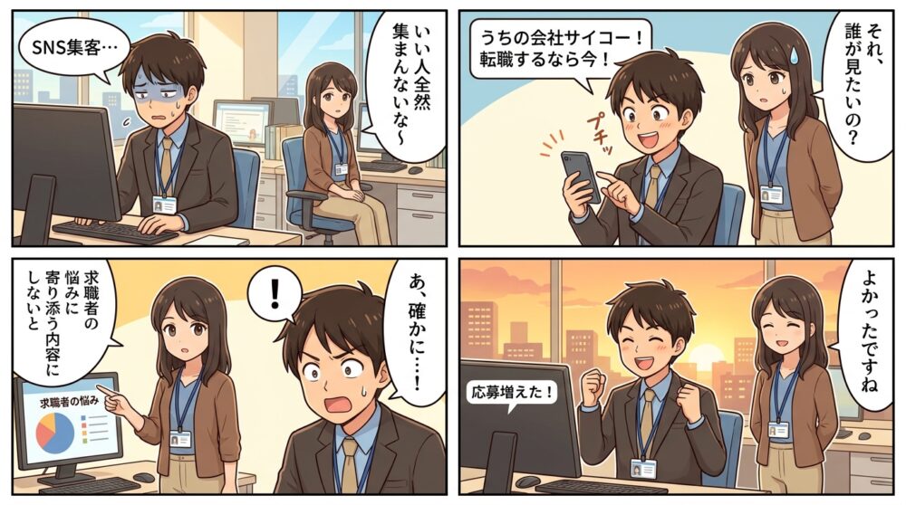 人材紹介 集客 snsの4コマ漫画