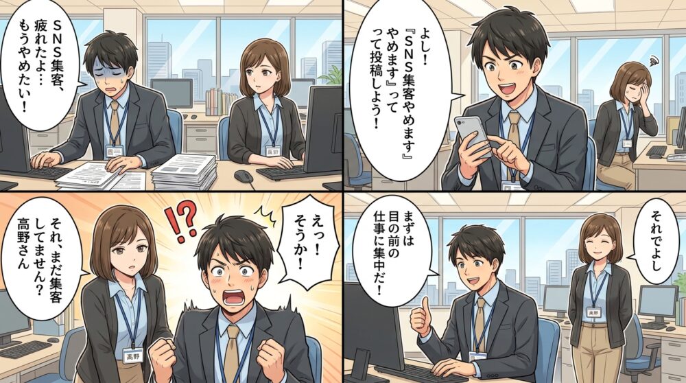 sns 集客 やめるの4コマ漫画