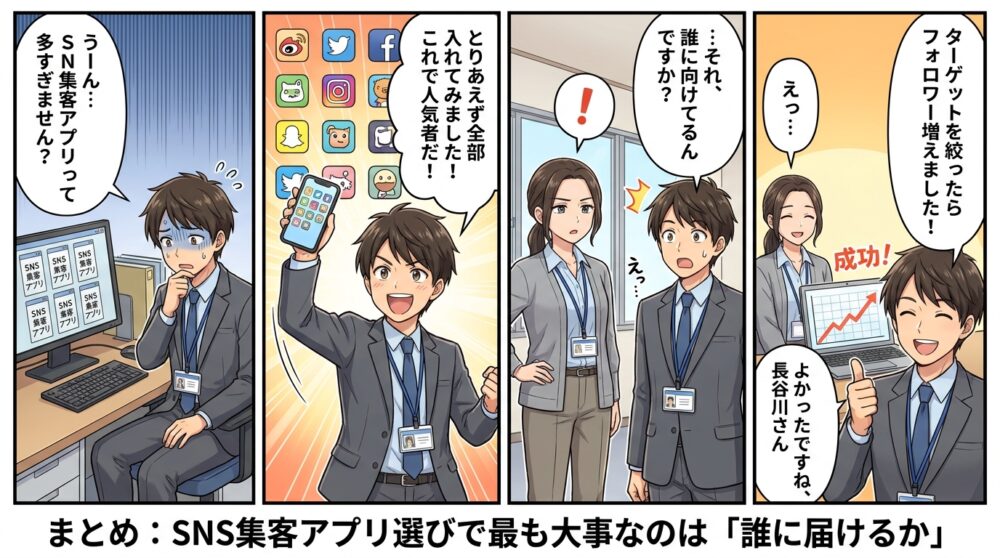 sns 集客 アプリの4コマ漫画
