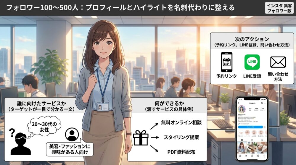 フォロワー100〜500人：プロフィールとハイライトを名刺代わりに整える