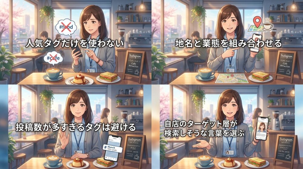 ハッシュタグは「地名×業態」で検索されやすい組み合わせを選ぶ