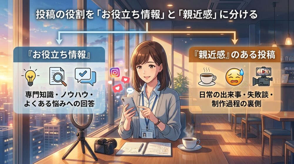 投稿の役割を「お役立ち情報」と「親近感」に分ける