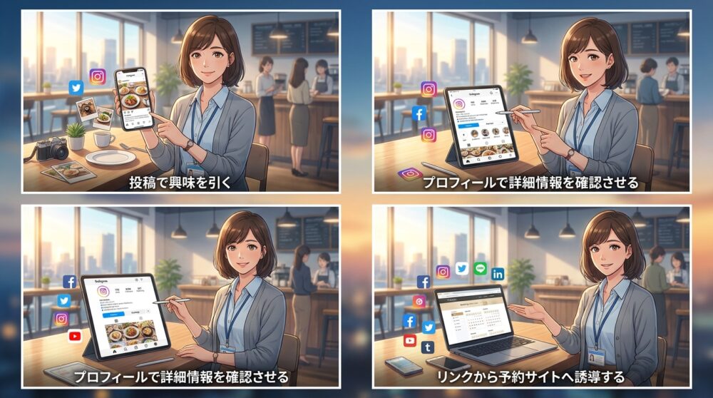投稿→プロフィール→予約サイトの流れを整えておく