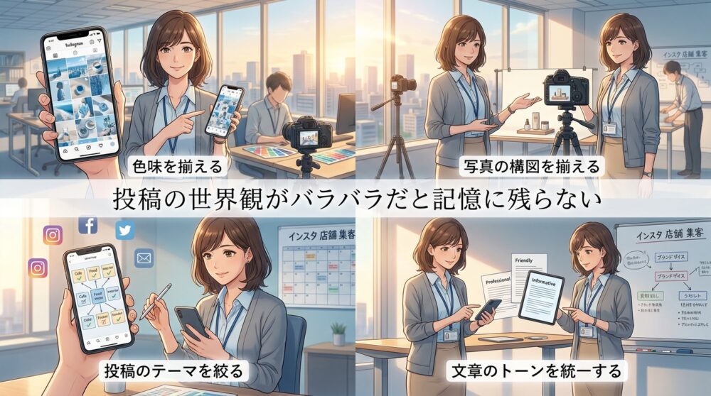 投稿の世界観がバラバラだと記憶に残らない