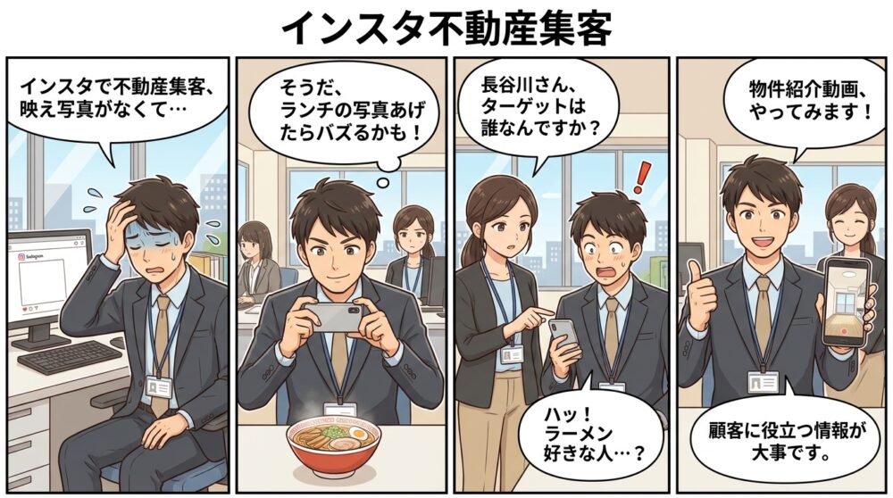 インスタ 不動産 集客の4コマ漫画