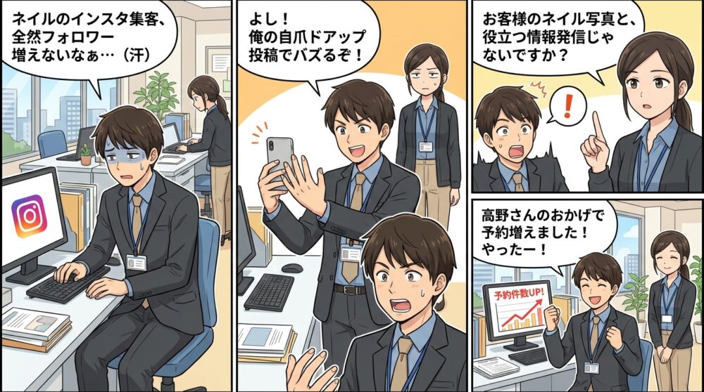 インスタ 集客 ネイルの4コマ漫画