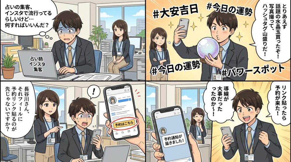 占い師 インスタ 集客の4コマ漫画