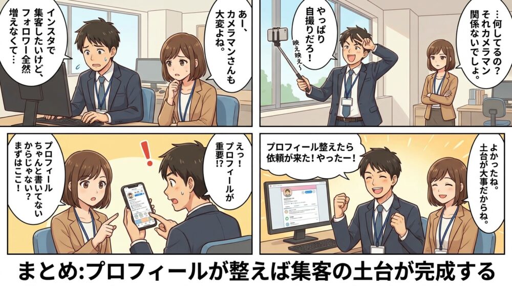 カメラマン インスタ 集客の4コマ漫画