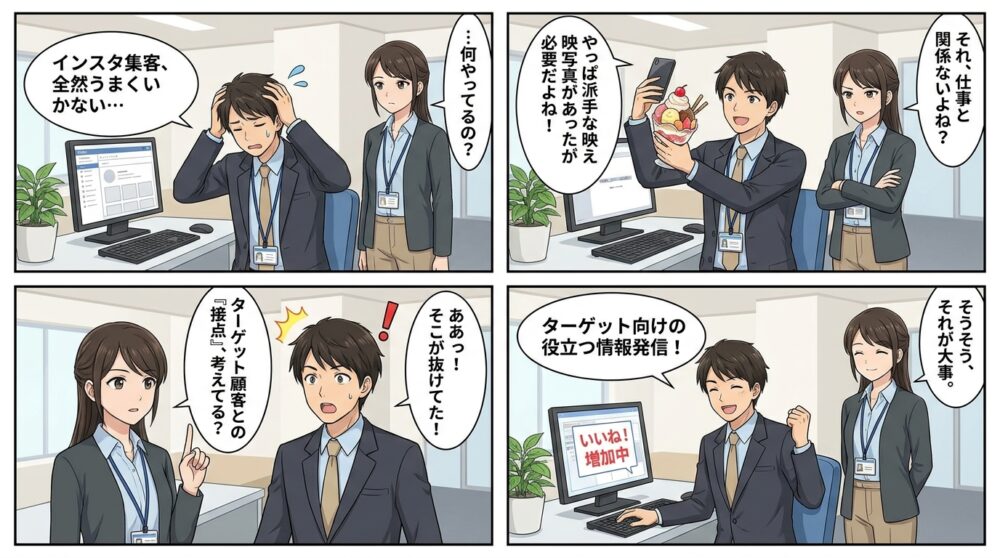 かい インスタ 集客の4コマ漫画