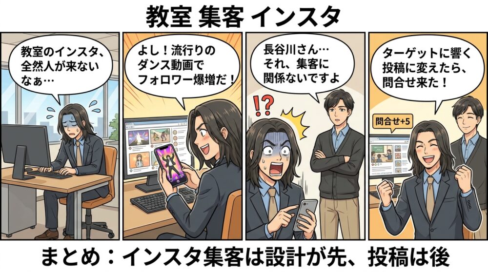 教室 集客 インスタの4コマ漫画