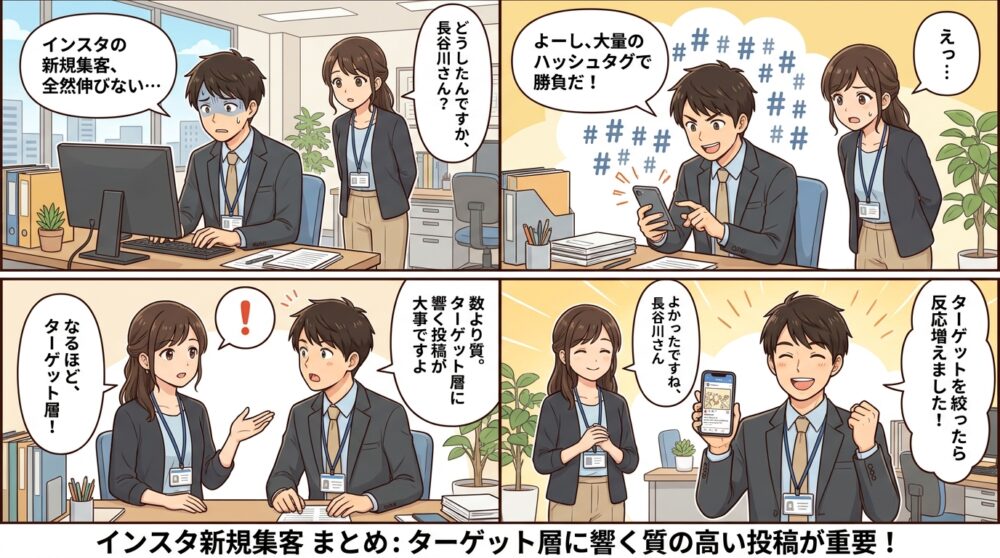 インスタ 新規 集客の4コマ漫画