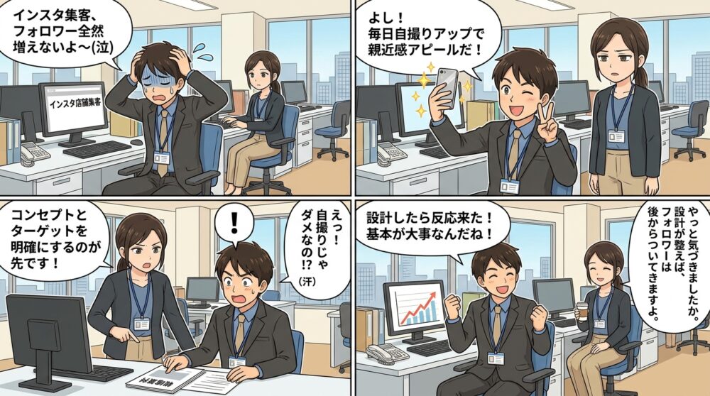 インスタ 店舗 集客の4コマ漫画