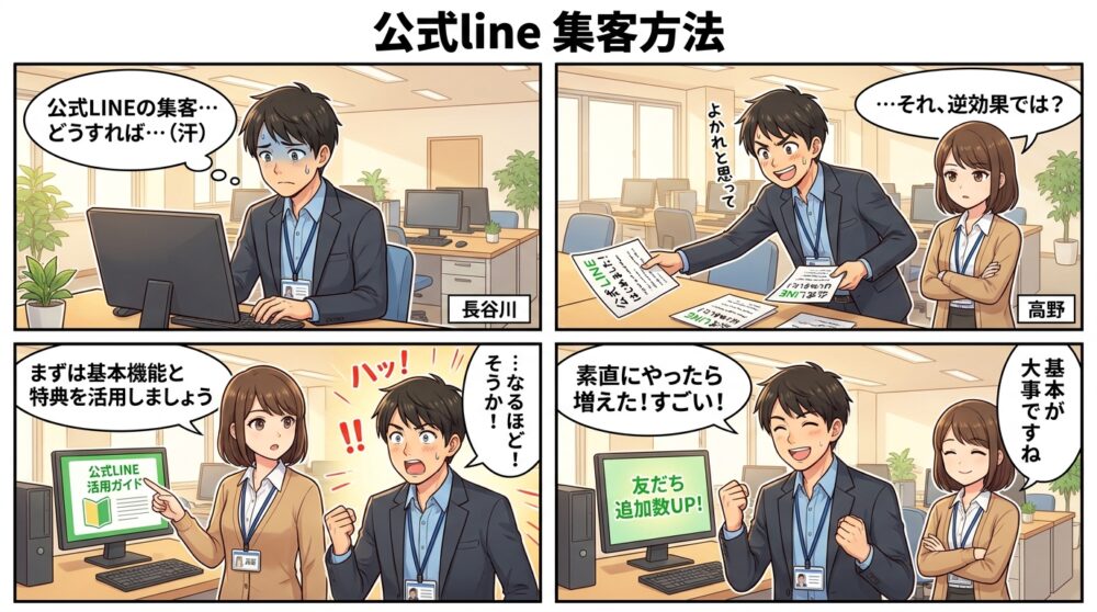 公式line 集客方法の4コマ漫画