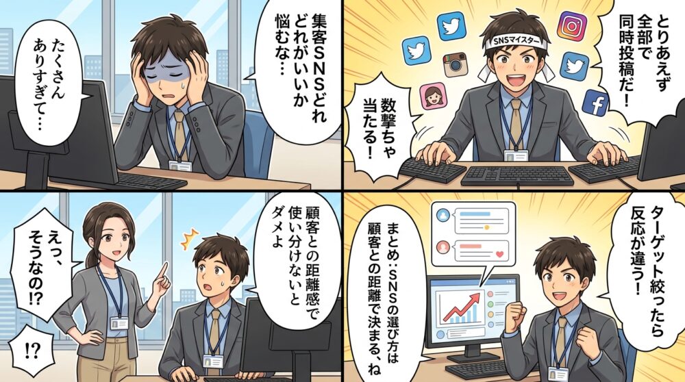集客 sns どれの4コマ漫画