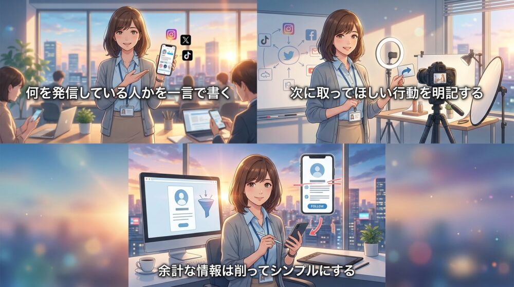 プロフィール欄に「何ができる人か」と「次の行動」を1行で書く