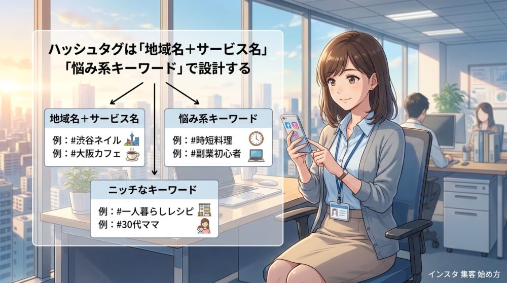 ハッシュタグは「地域名+サービス名」「悩み系キーワード」で設計する