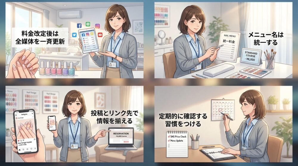 料金とメニューを投稿とプロフィール、予約ページで統一する