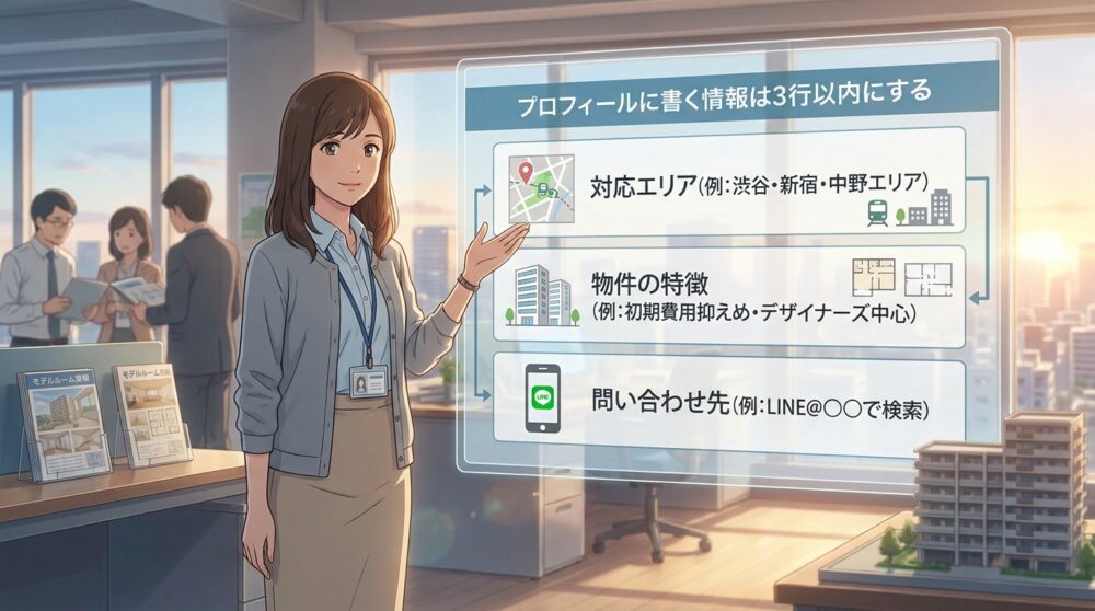 プロフィールに書く情報は3行以内にする