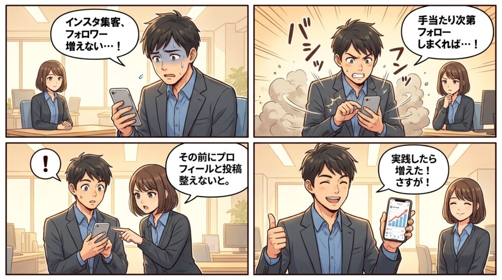 インスタ 集客 フォローの4コマ漫画