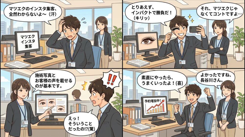 マツエク インスタ 集客の4コマ漫画