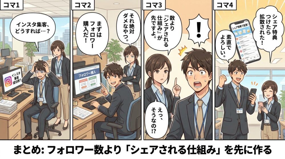 インスタ 集客 成功 例の4コマ漫画