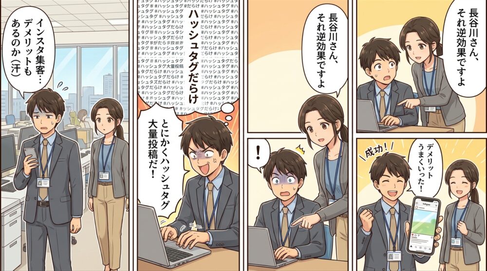 インスタ 集客 デメリットの4コマ漫画