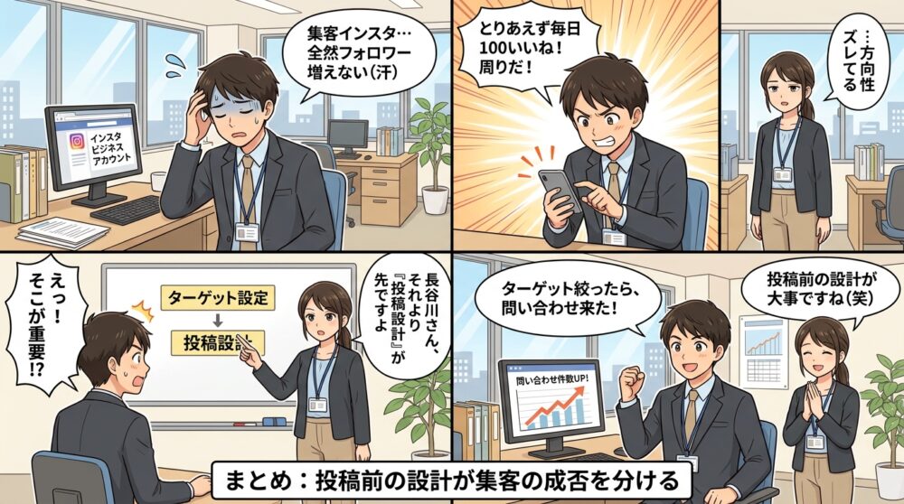 インスタ ビジネス 集客の4コマ漫画
