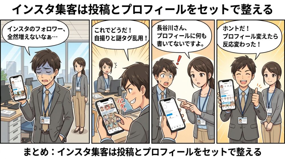 インスタ 投稿 集客の4コマ漫画