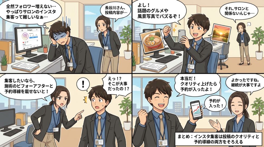 インスタ 集客 サロンの4コマ漫画