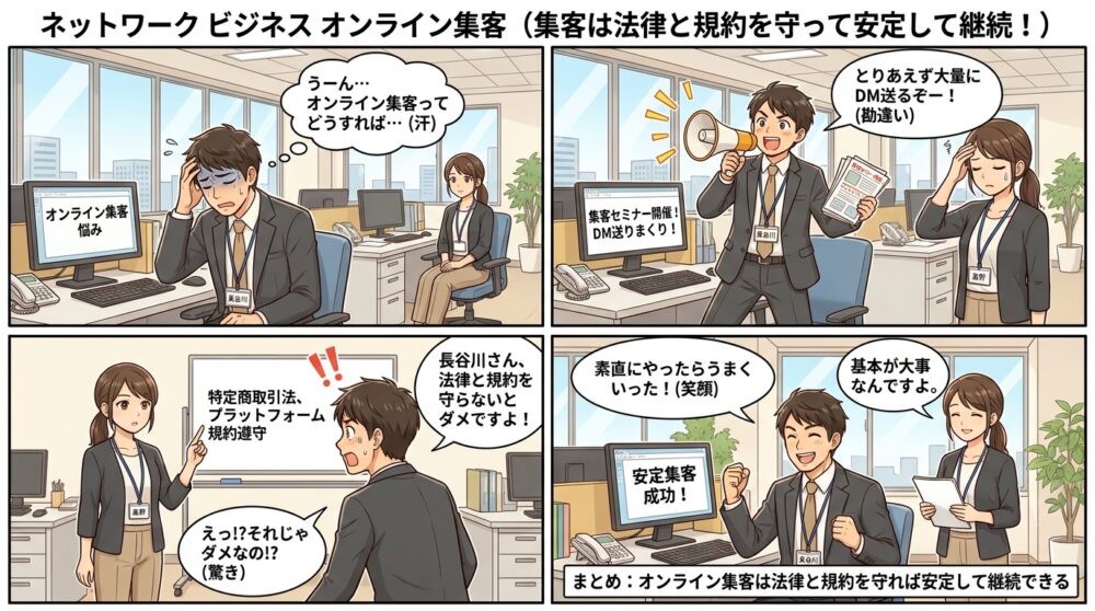 ネットワーク ビジネス オンライン 集客の4コマ漫画
