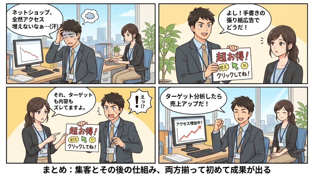 集客 ネット ショップの4コマ漫画