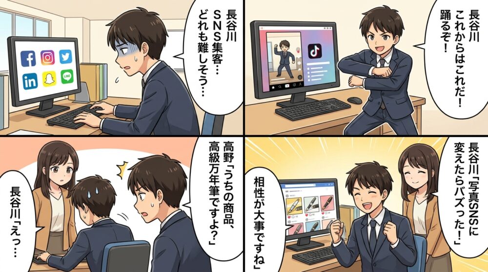 ec サイト 集客 snsの4コマ漫画