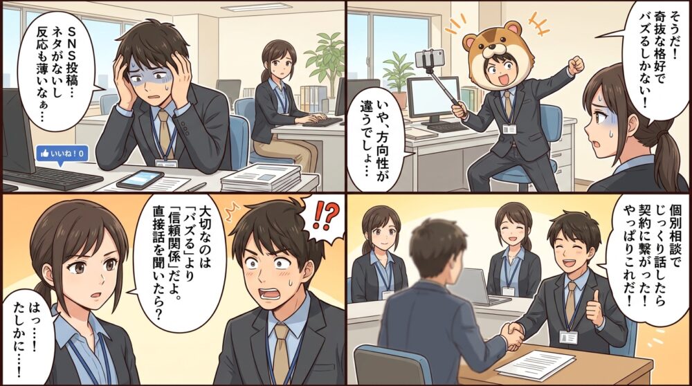 sns 集客 は もう 古いの4コマ漫画