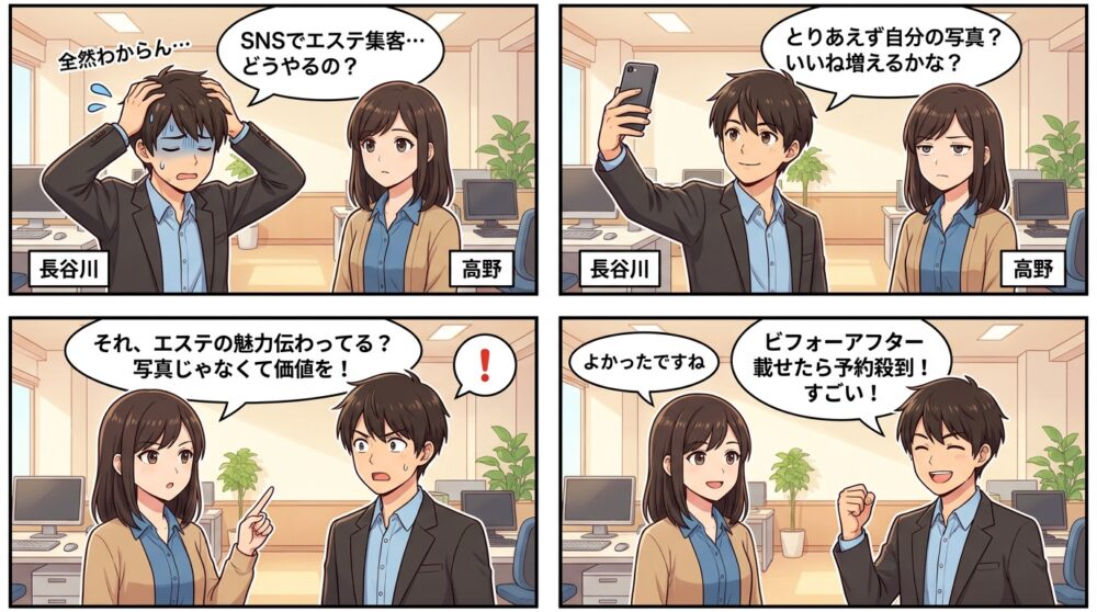 sns 集客 エステの4コマ漫画