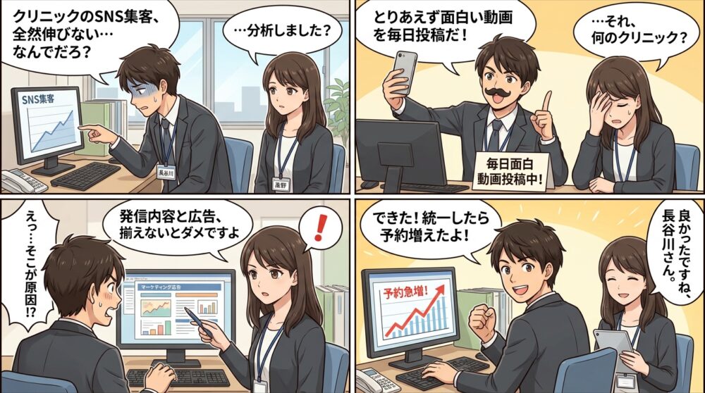 sns 集客 クリニックの4コマ漫画
