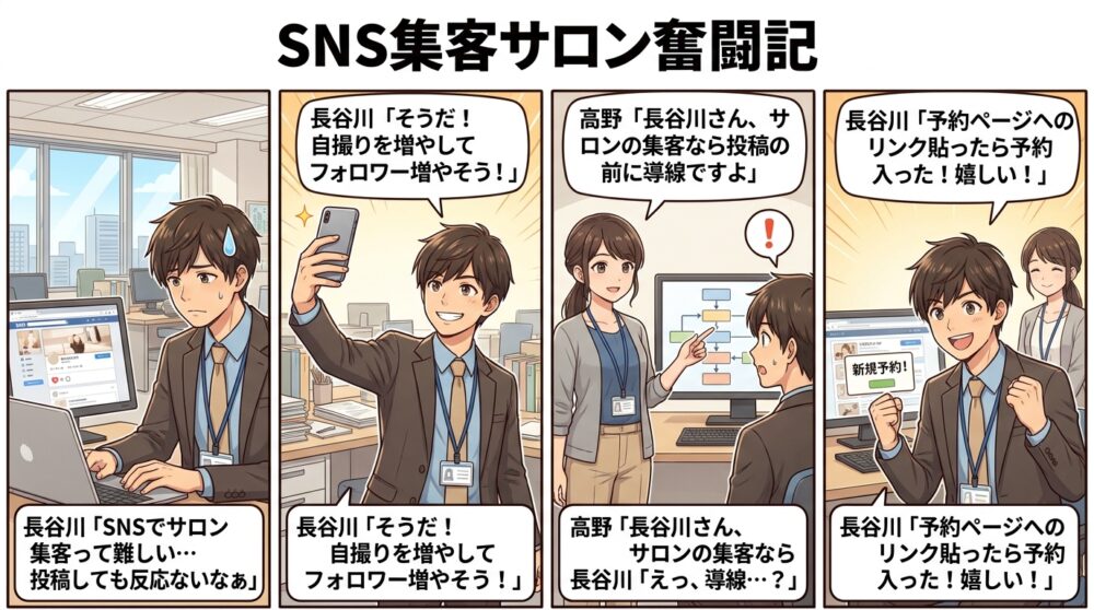 sns 集客 サロンの4コマ漫画