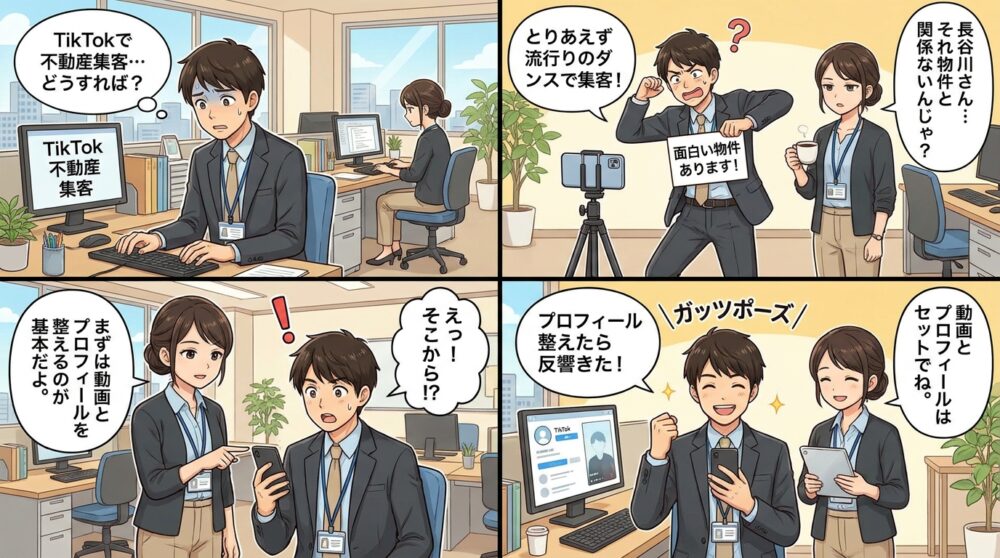 tiktok 不動産 集客の4コマ漫画